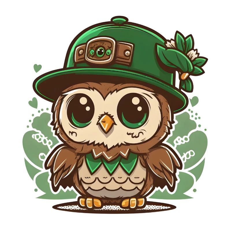 Chouette kawaii de la Saint-Patrick avec chapeau
