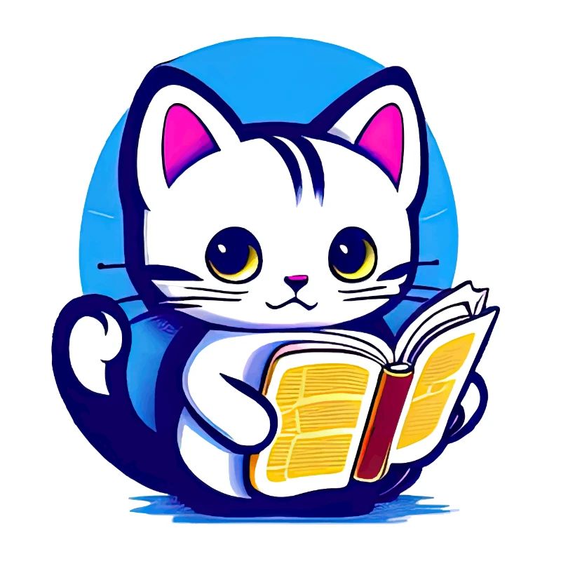 Cat reads a book