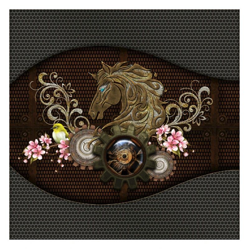 Ce cheval steampunk unique avec des fleurs