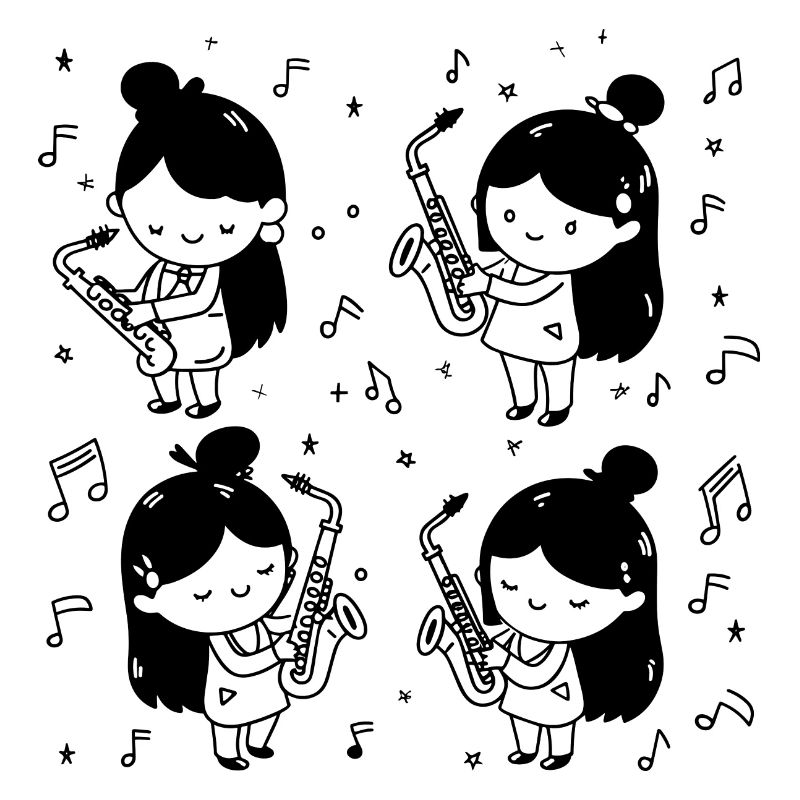 Cartoon Saxophon Mädchen