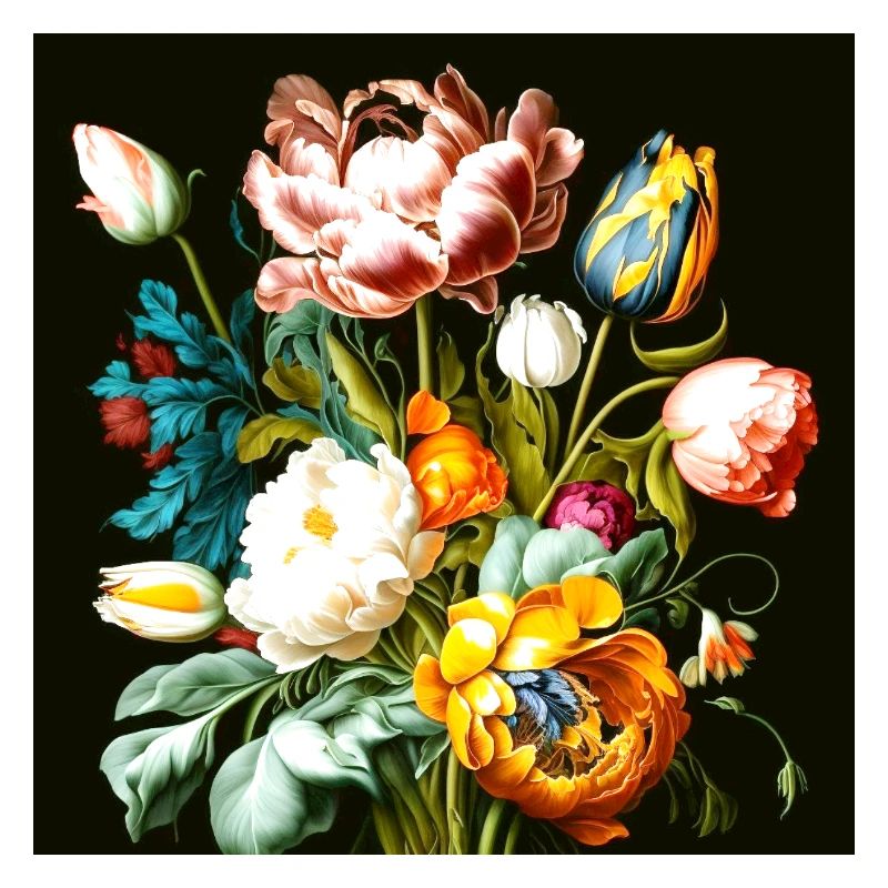 Composition florale texturée sur noir