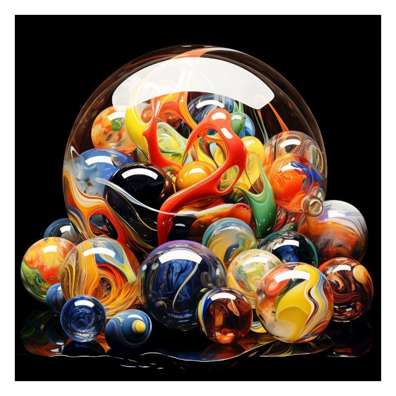 Explosion de boule en verre coloré