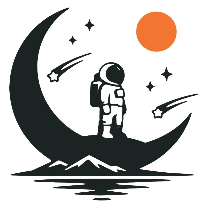 Minimalist astronaut on the crescent moon