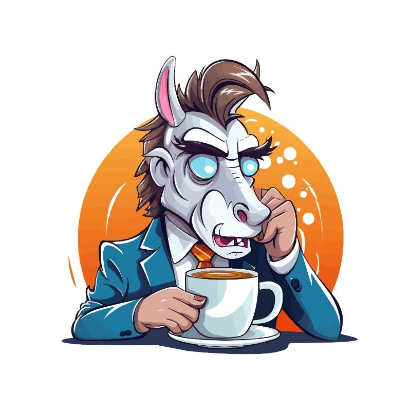 Âne de bureau buvant un café
