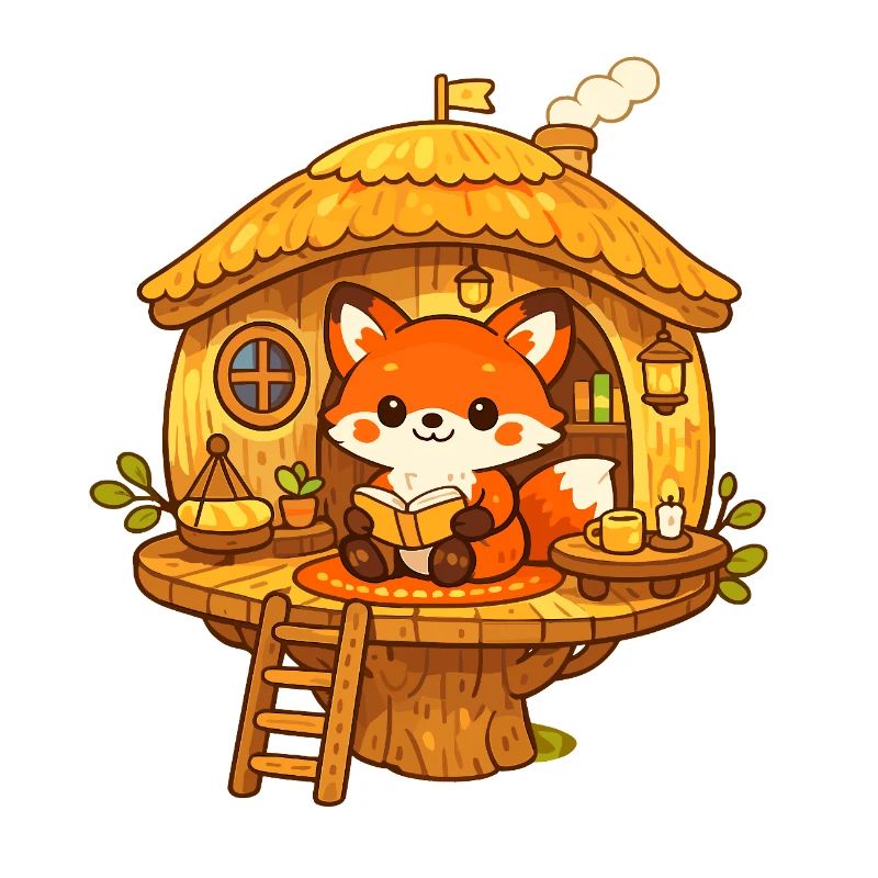 Renard lecteur dans la cabane dans l’arbre