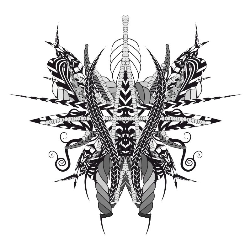 Structure artistique faite de rubans et de plumes