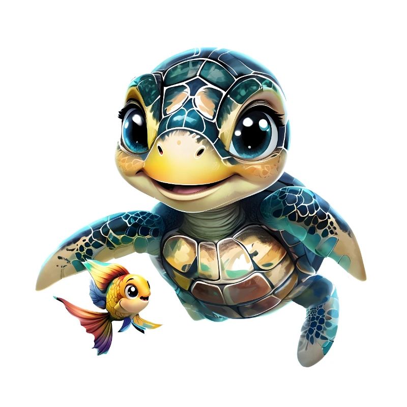 Animated Sea Turtle with Goldfish