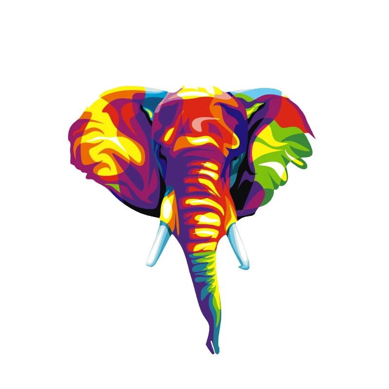 Éléphant avec motif abstrait coloré.
