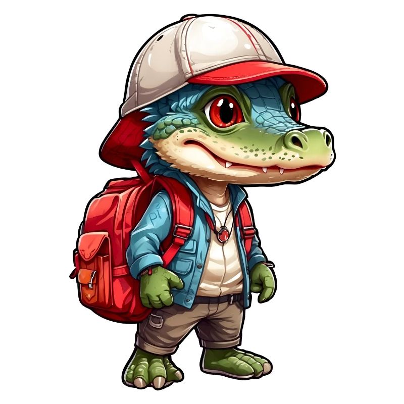 Crocodile mignon en look extérieur avec sac à dos