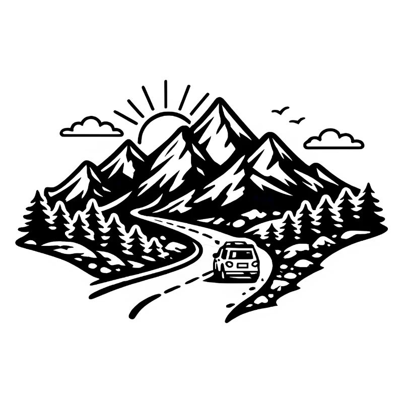 Silhouette de road trip alpin