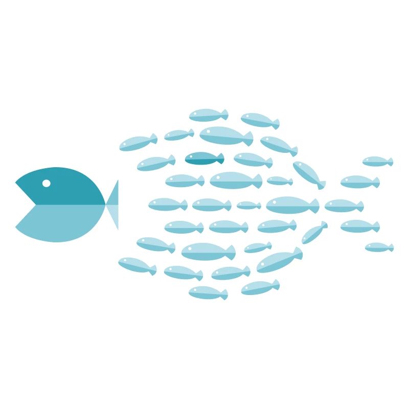 Blue School Silhouette - small fish eat big fish