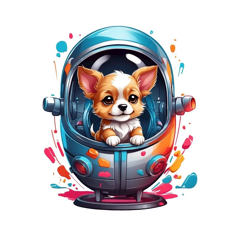 Chiot de l’espace en combinaison spatiale