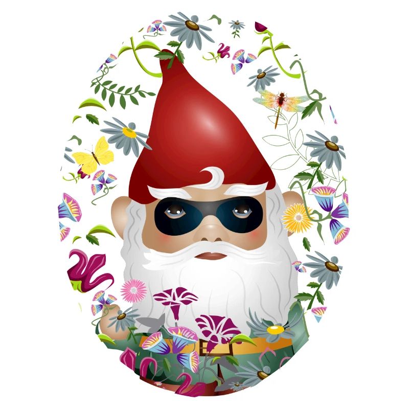 Nain de jardin avec masque incognito dans le jardin de fleurs