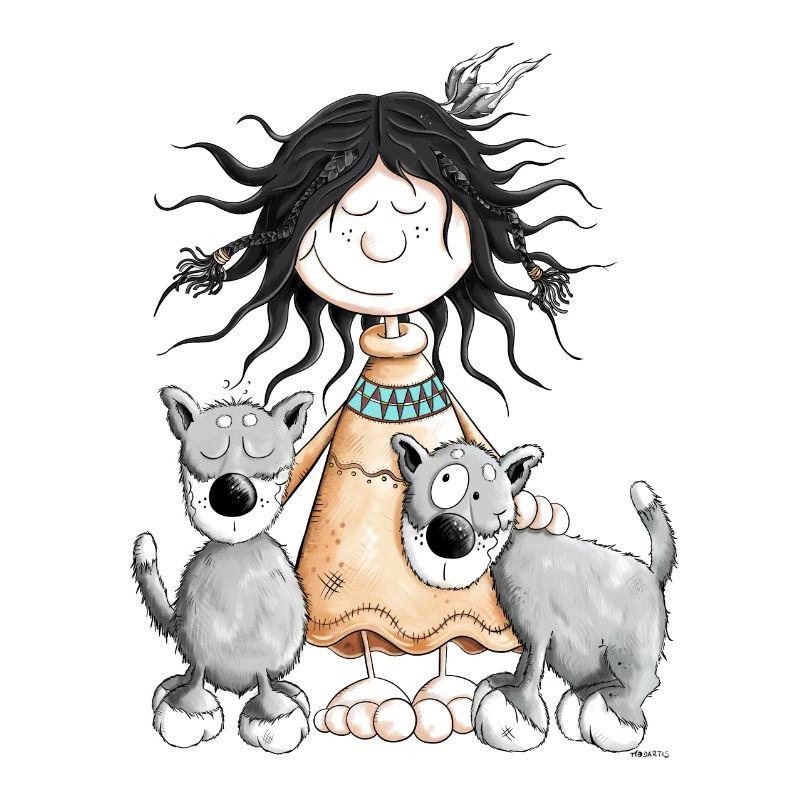 Fille indienne avec des amis de loup