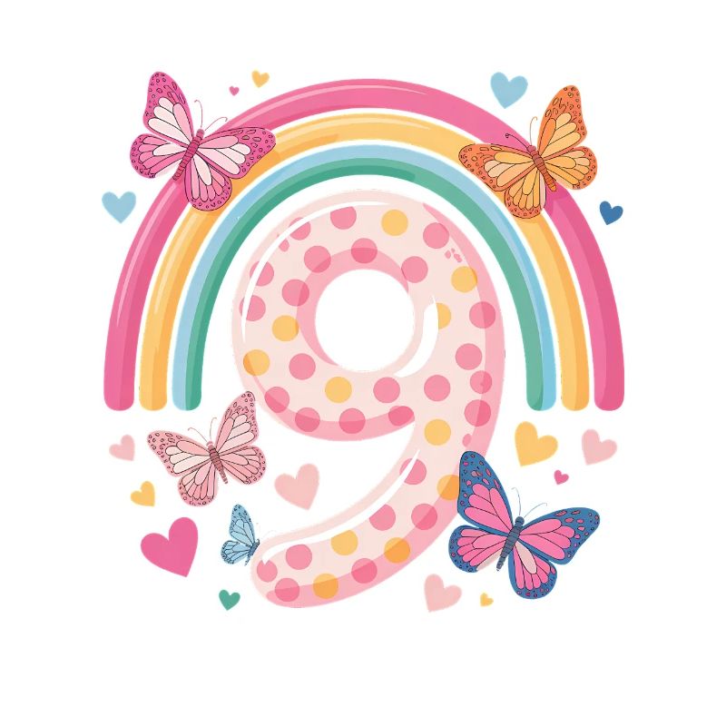 Regenbogen Schmetterling 9. Geburtstag Mädchen