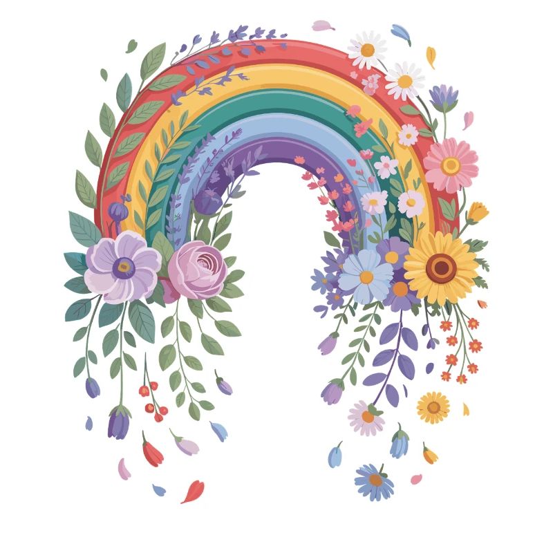 Verspielter Regenbogen mit Blumen