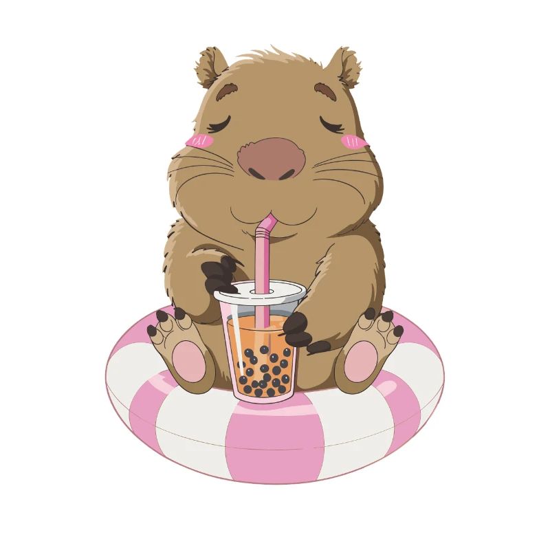 Relaxed Wombat With Bubble Tea Illustration