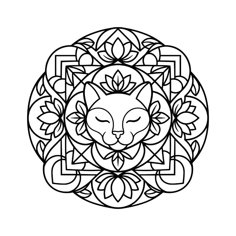 Mandala de chat avec ornementation harmonieuse