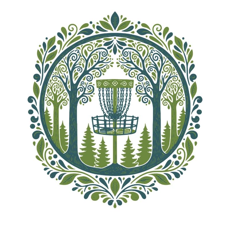 Panier de disc golf dans l’art de la scène boisée