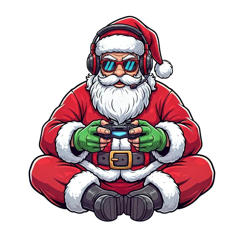 Gamer Weihnachtsmann Spielt Videospiel-Controller
