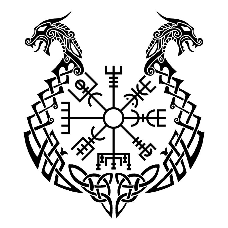 Schwarzer Drache und Wikingerkompass
