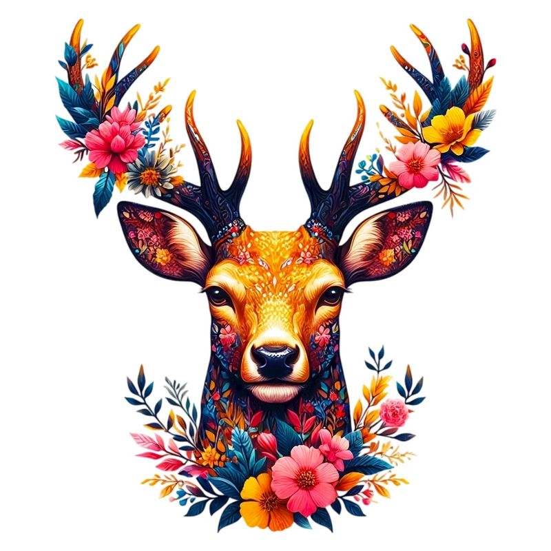 Cerf décoré de fleurs