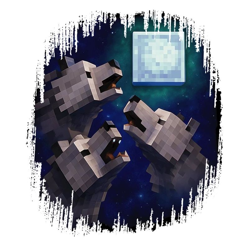 Rétro Pixel Art 3 Wolfs héros hurlant à la lune