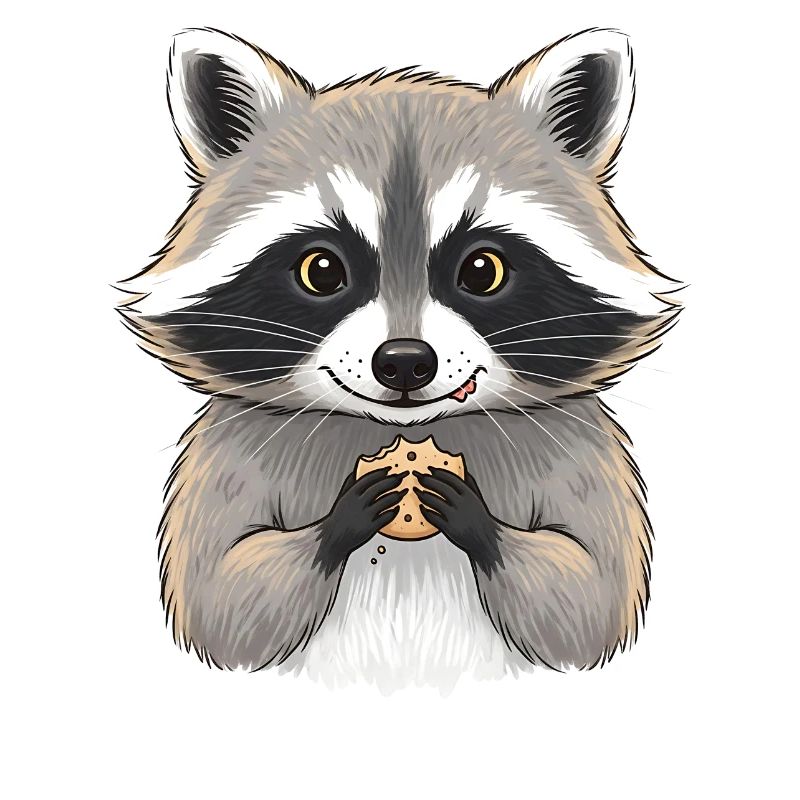 Cuddly raccoon with biscuit