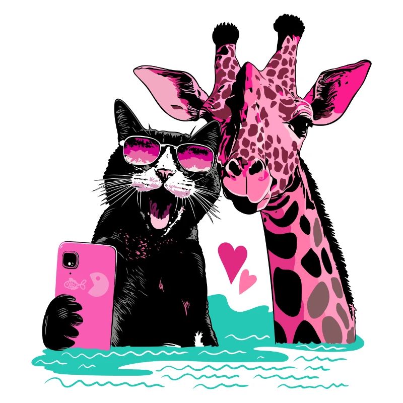 Good-Vibes Selfie mit Katze und Giraffe