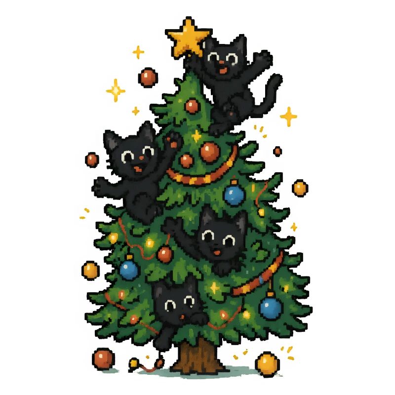 Weihnachtsbaum mit frechen Katzen