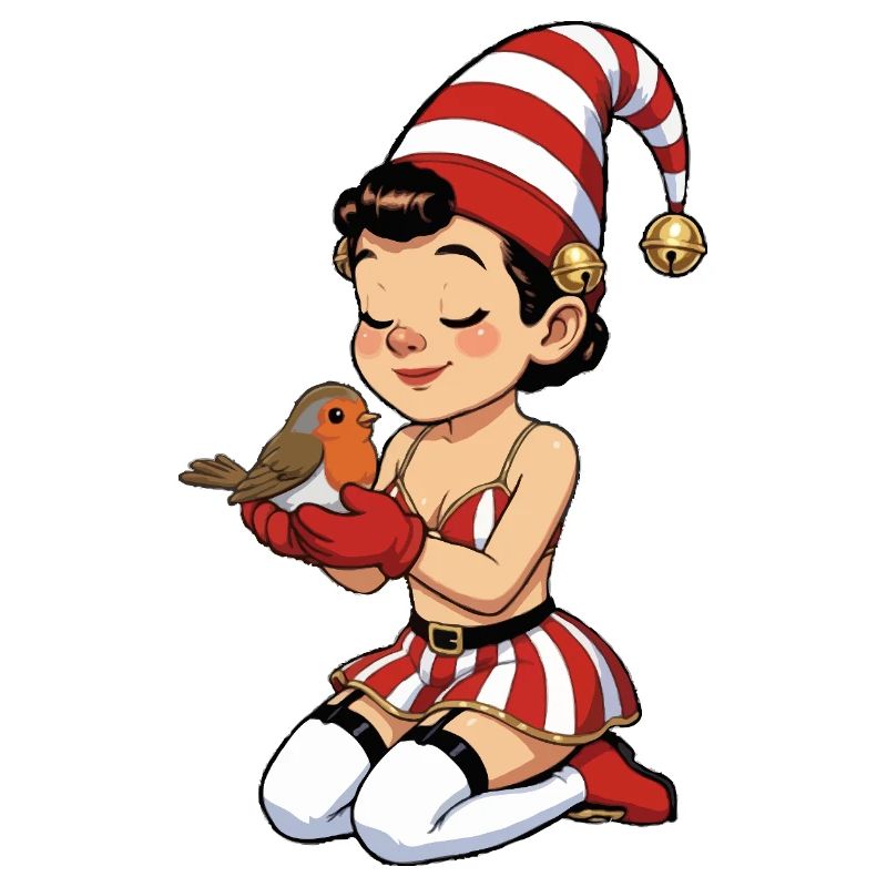 Gnom-Mädchen mit Rotkehlchen