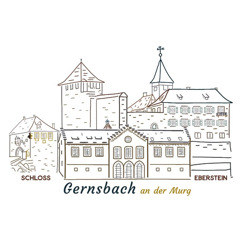 Gernsbach, Drawing of Eberstein Castle Black Forest