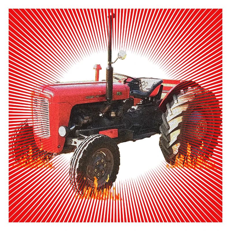 Fire-red tractor in the inferno
