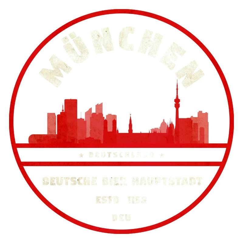 München Skyline Stempelrot Badge