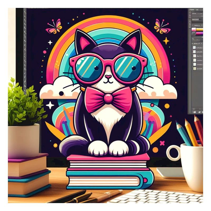 Fleißige Katze mit Brille