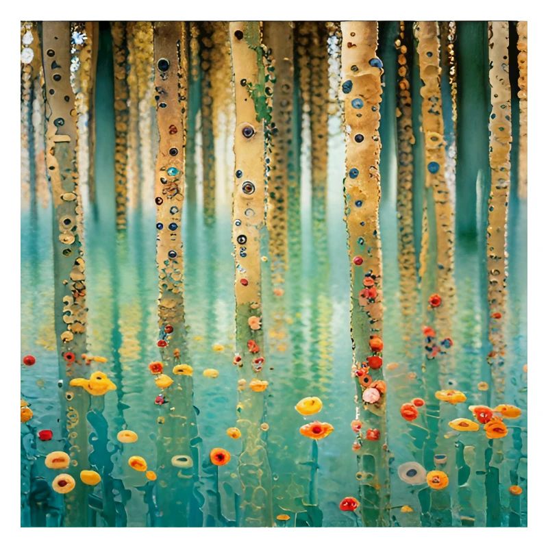 Forêt abstraite de fleurs et reflets