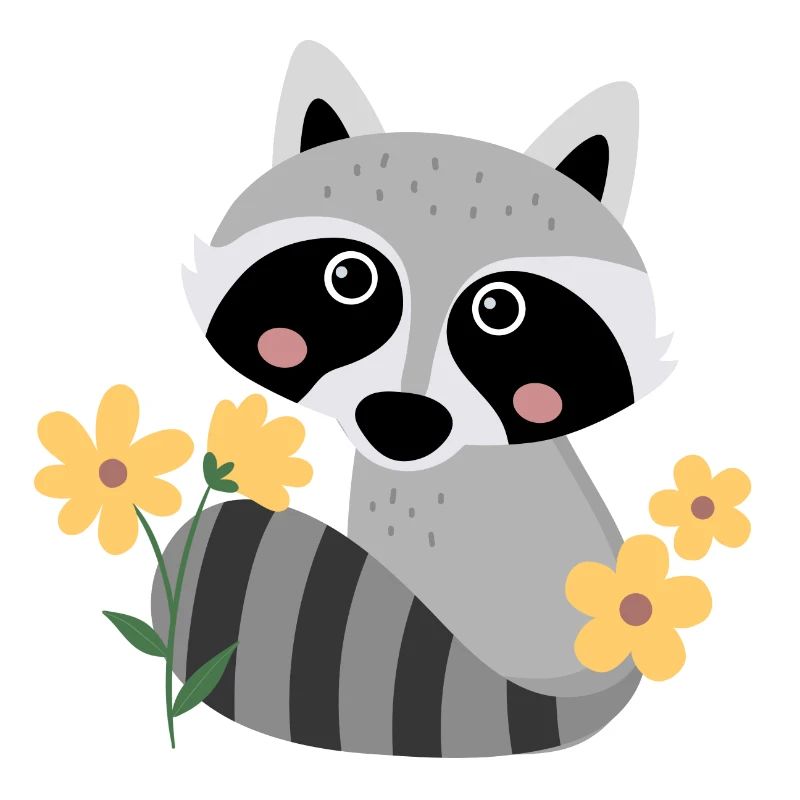 Petit raton laveur avec des fleurs