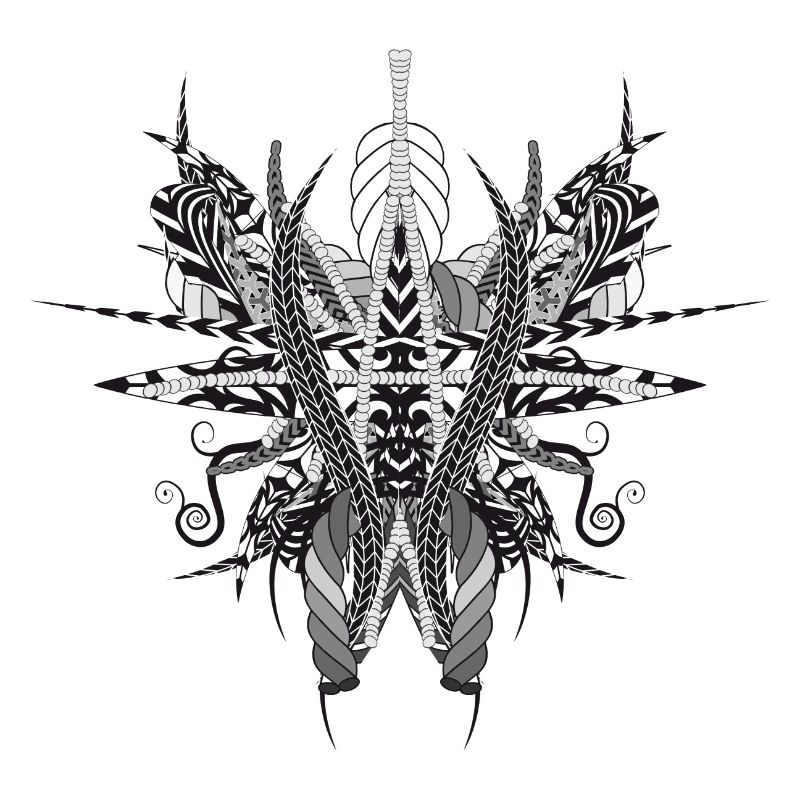 Structure artistique faite de rubans et de plumes