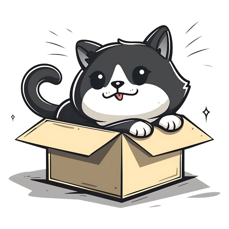 Happy Cat Sitting Inside an Empty Cardboard Box