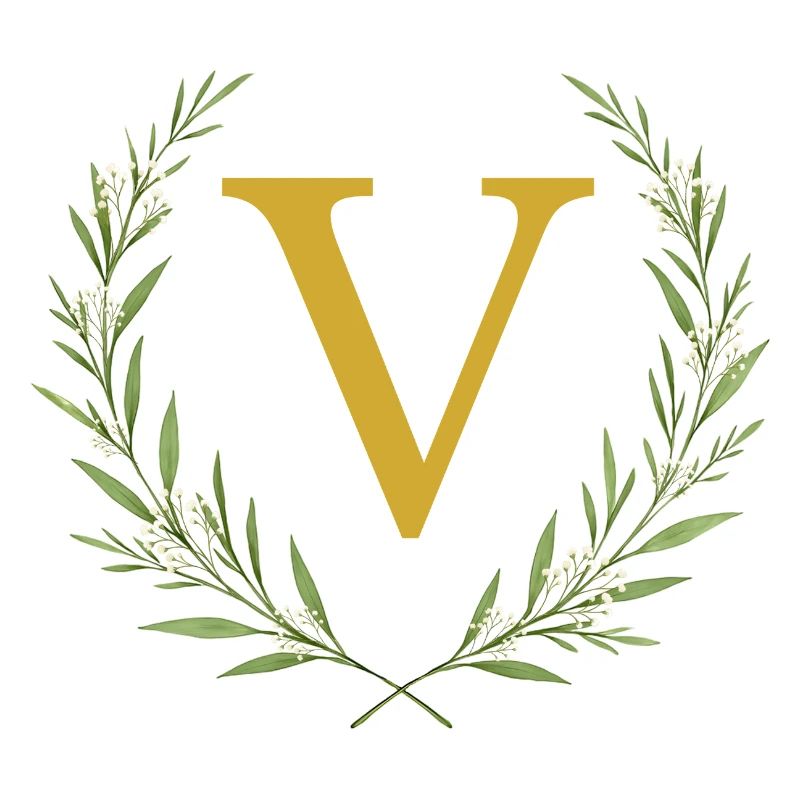 V Monogram, Eucalyptus Wreath, Personalizable