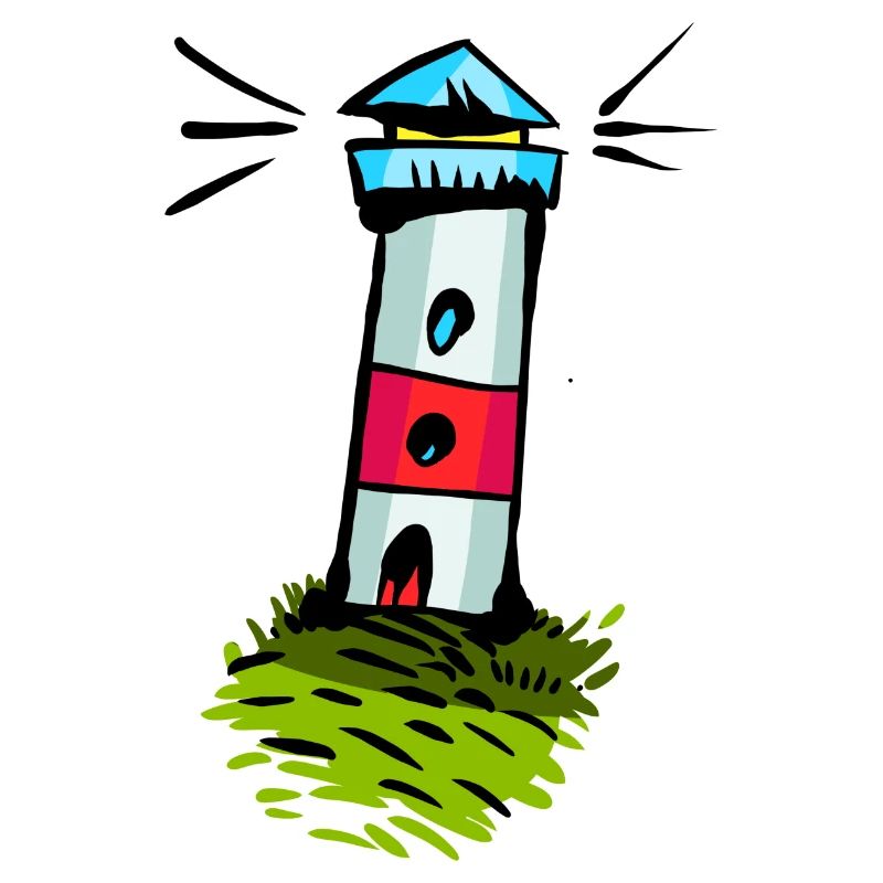Bunter Leuchtturm auf Grünhügel