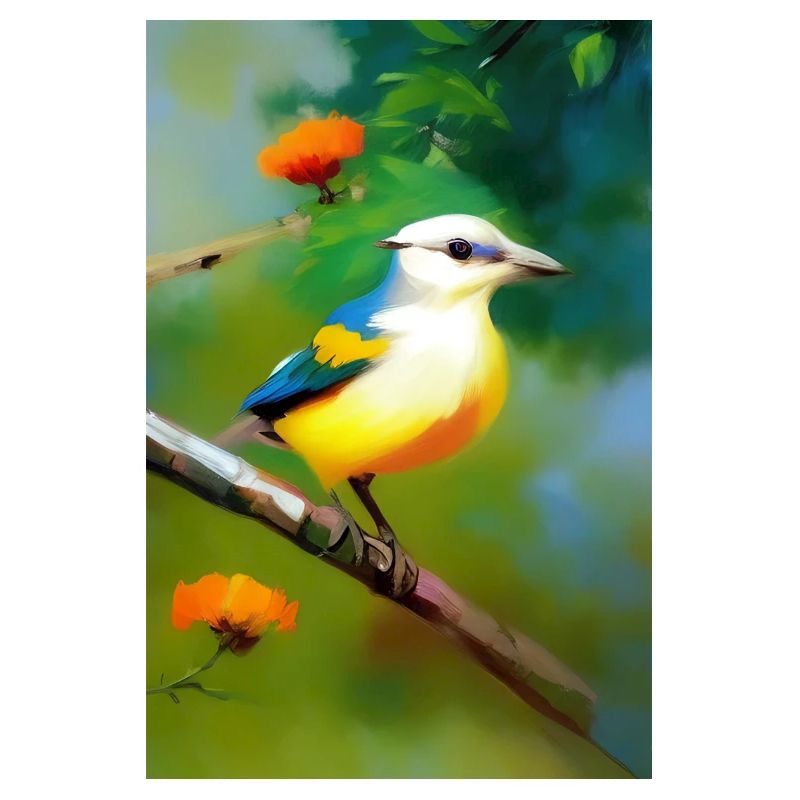 Oiseau sur branche avec fleurs