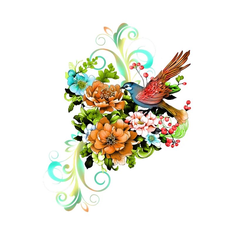 Wunderschöne elegante Blumen mit Vogel.