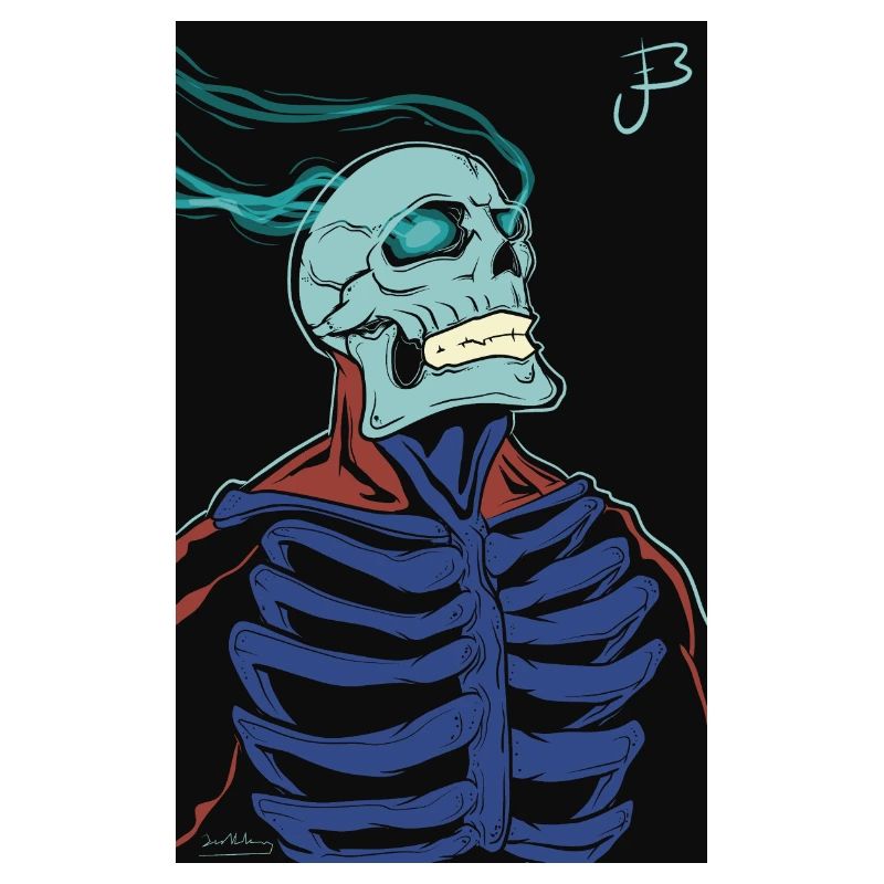 Flaming skeleton in a cape