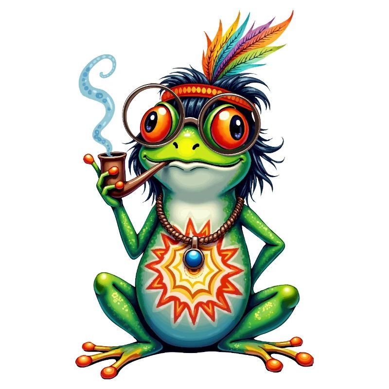 Funny Frog with Peace Pipe - Hippie Vibes