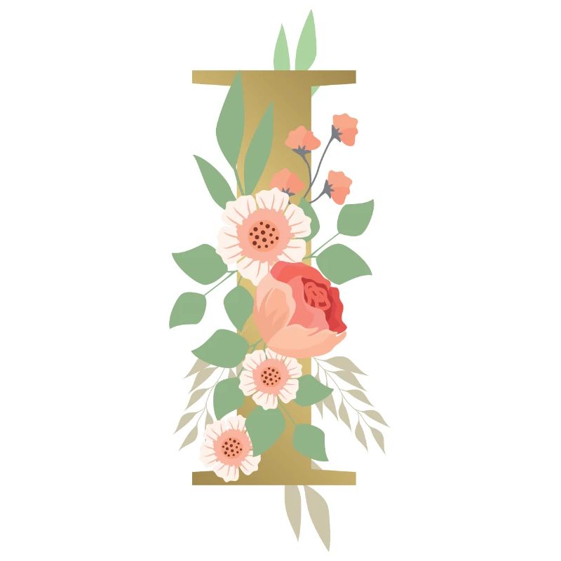 Eleganter Buchstabe 'I' mit Blumen