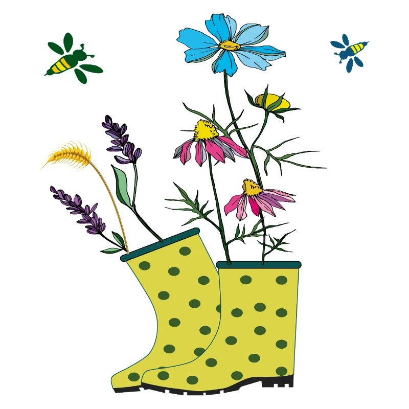 Bottes de jardin avec des fleurs et des herbes