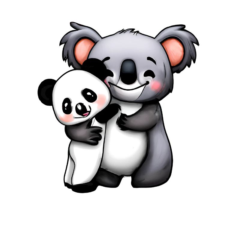 cute koala bear and panda bear squeeze and