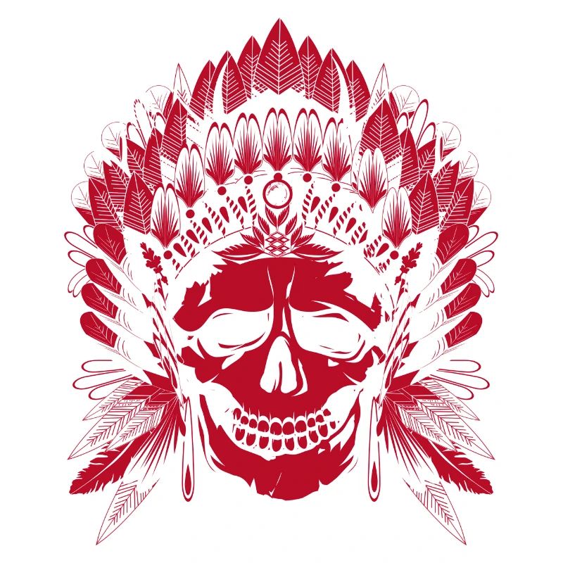 roter Totenkopf mit Kopfschmuck eines Häuptlings
