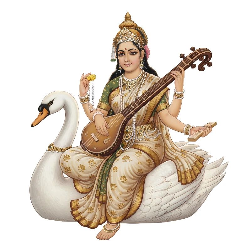 Saraswati au cygne avec du luth